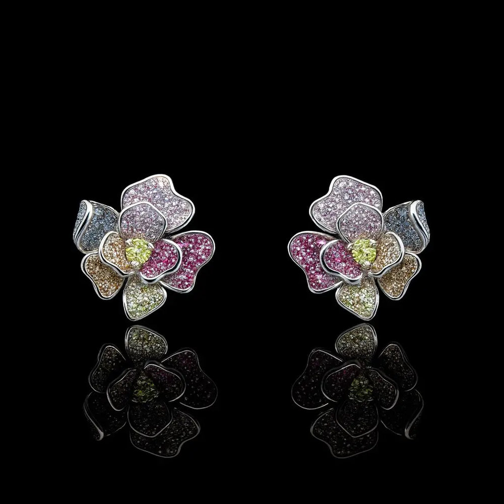 Zilveren bloem oorbellen met multicolor zirkonia stenen  Victoria Valenza