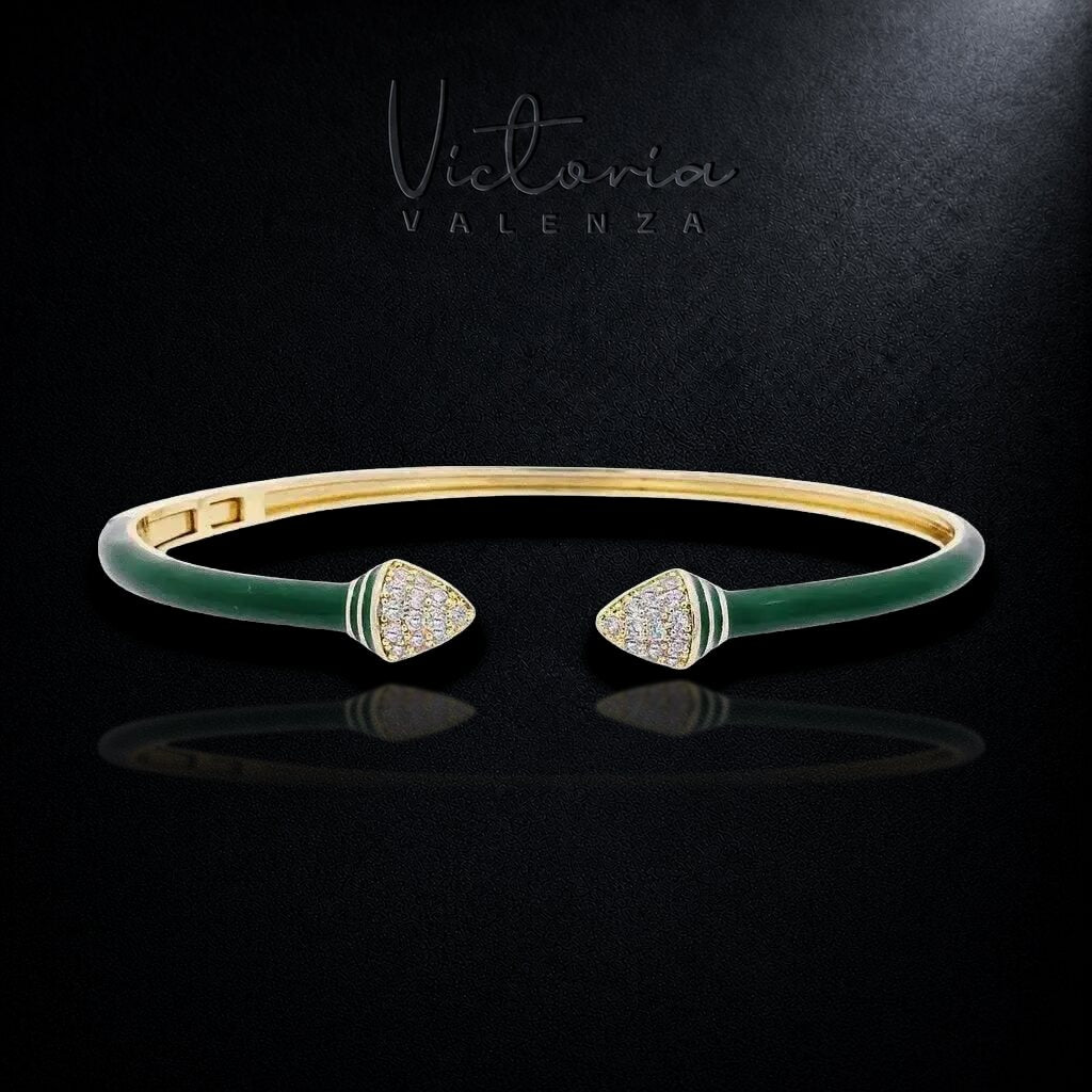 Goudkleurige Armband met Groene Emaille en Zirkonia Stenen | Victoria Valenza