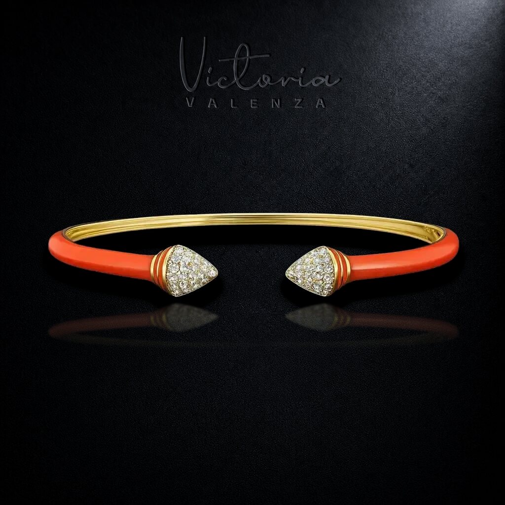Goudkleurige Armband met Oranje Emaille en Zirkonia Stenen | Victoria Valenza