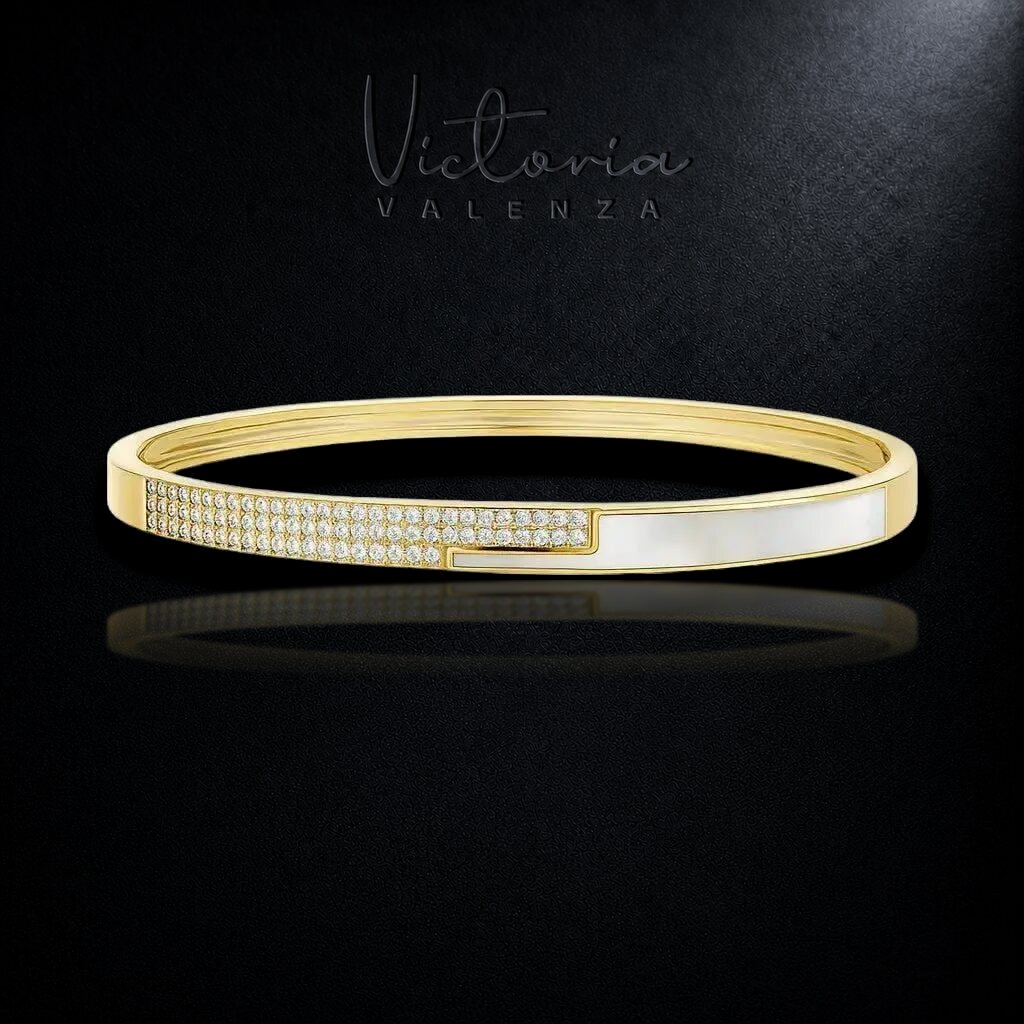 Goudkleurige Puzzel Armband met Parelmoer en Zirkonia Stenen | Victoria Valenza