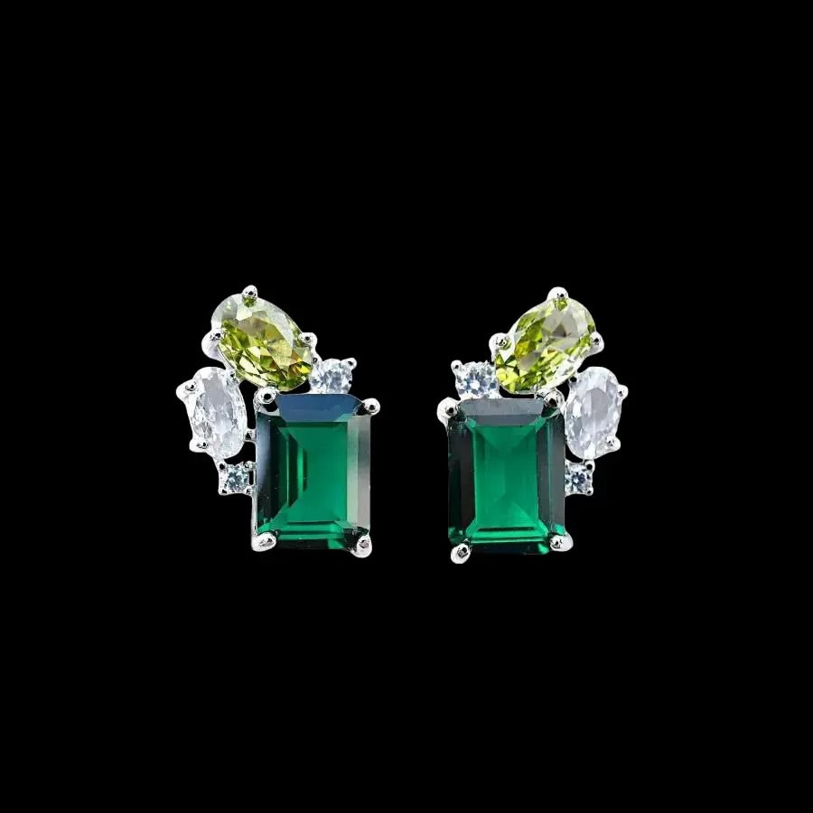 925 Sterling Zilveren Oorbellen met Groene en Witte Zirkonia Stenen | Victoria Valenza