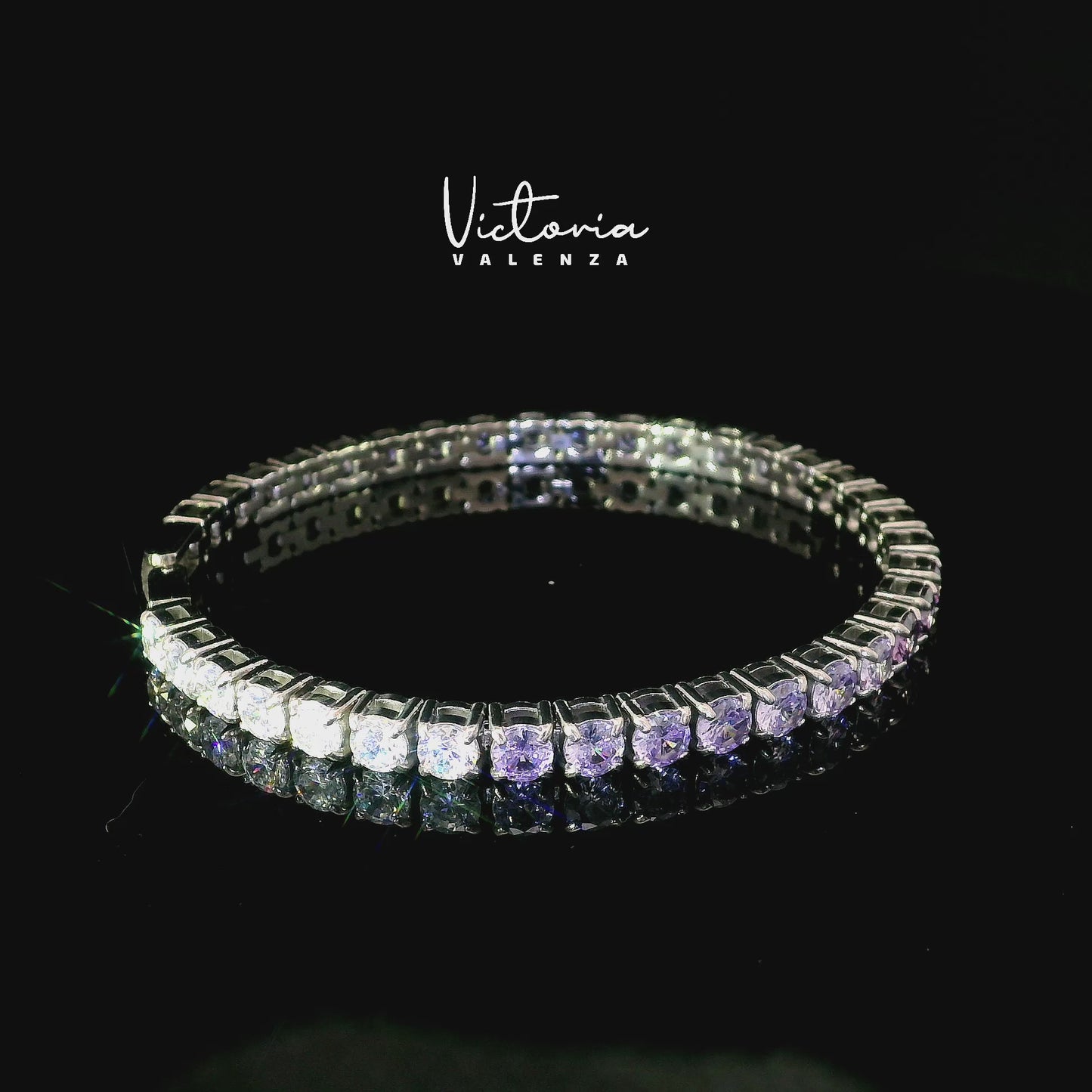 Bracelet tennis en acier inoxydable avec pierres de zircone violettes, violet clair et blanches