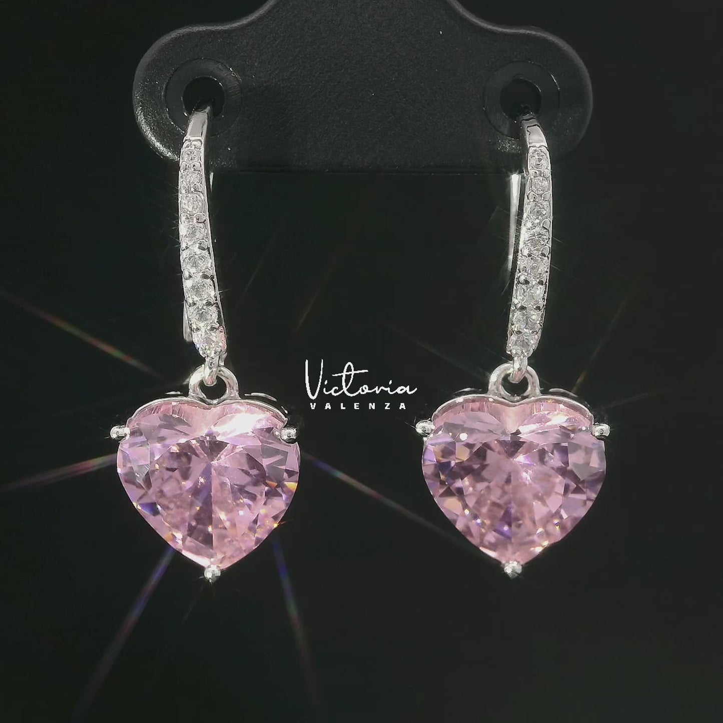 Boucles d'oreilles coeur en argent avec zircone rose