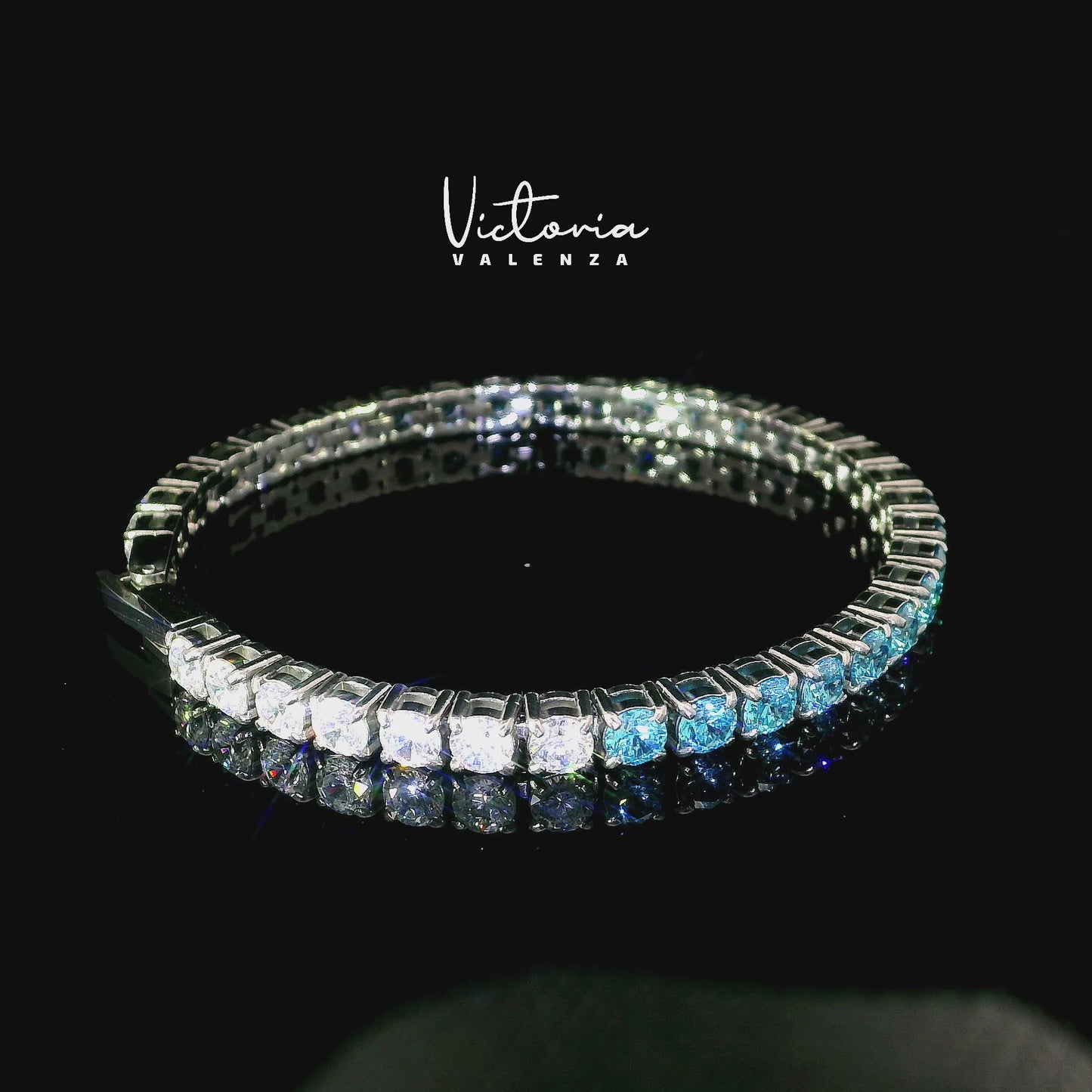 Bracelet tennis en acier inoxydable avec pierres turquoise et zircones blanches