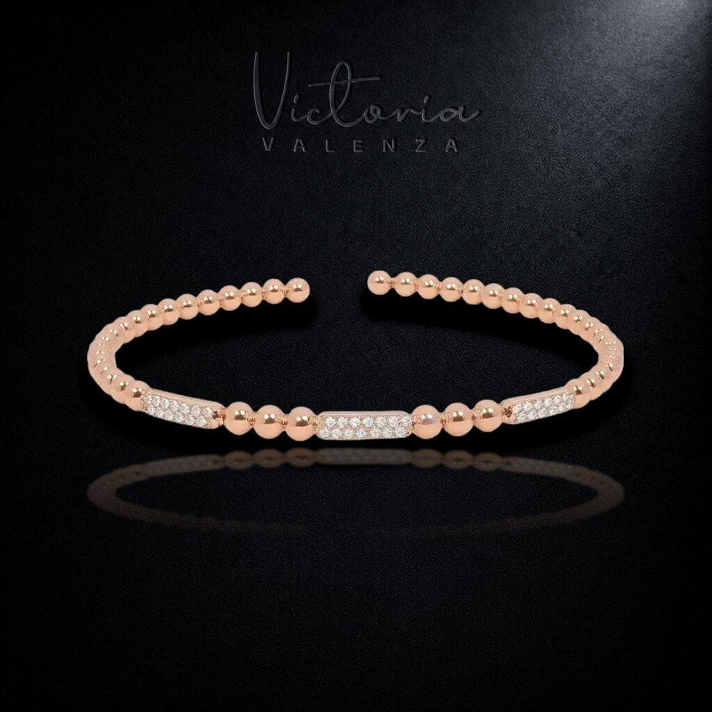 Roségoudkleurige Bolletjes Flexarmband met Zirkonia Stenen | Victoria Valenza