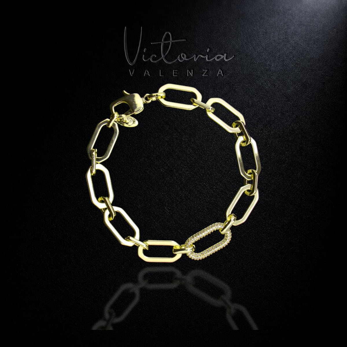 Goudkleurige Gina schakelarmband met zirkonia stenen  Victoria Valenza