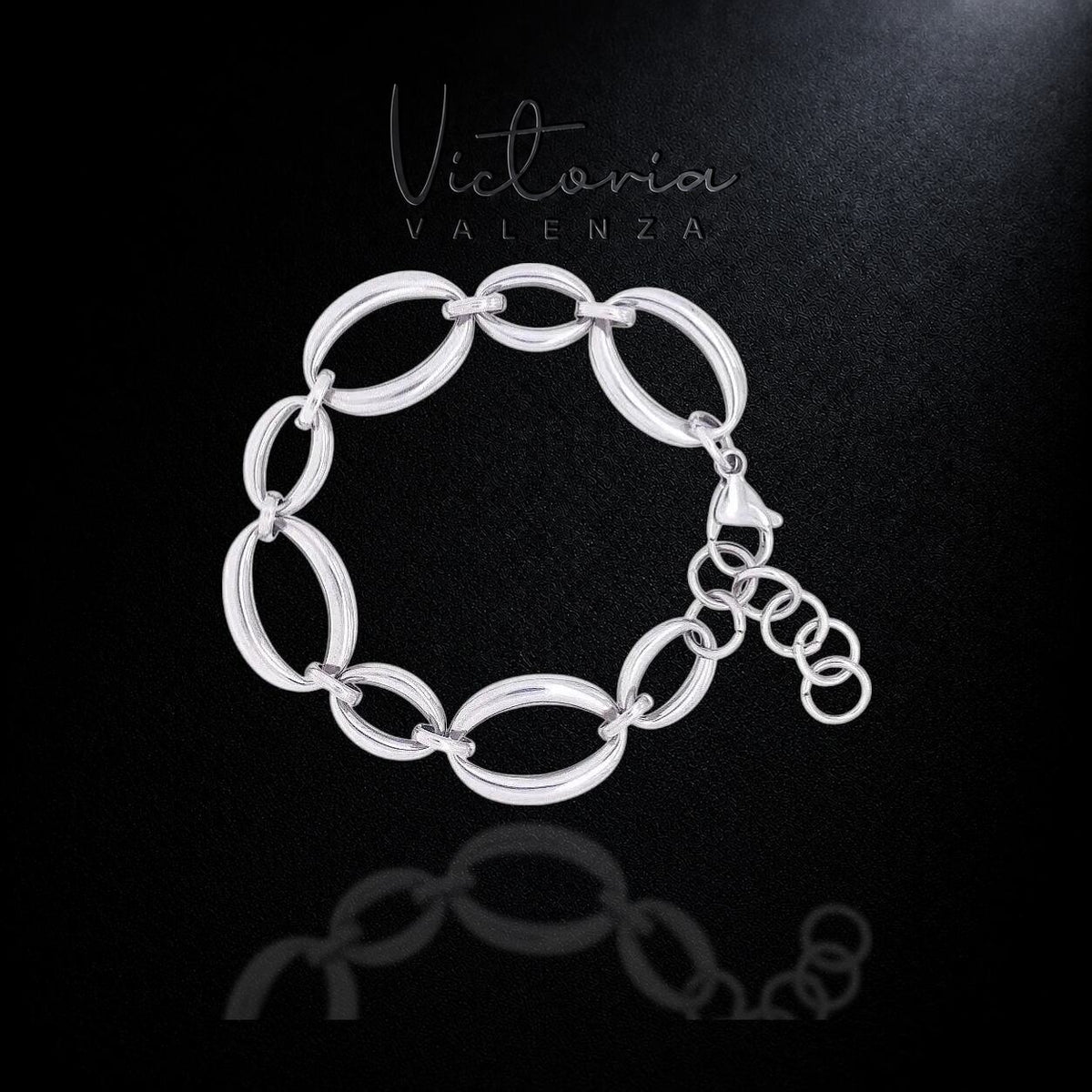 Zilverkleurige platte ovale schakel armband | Victoria Valenza