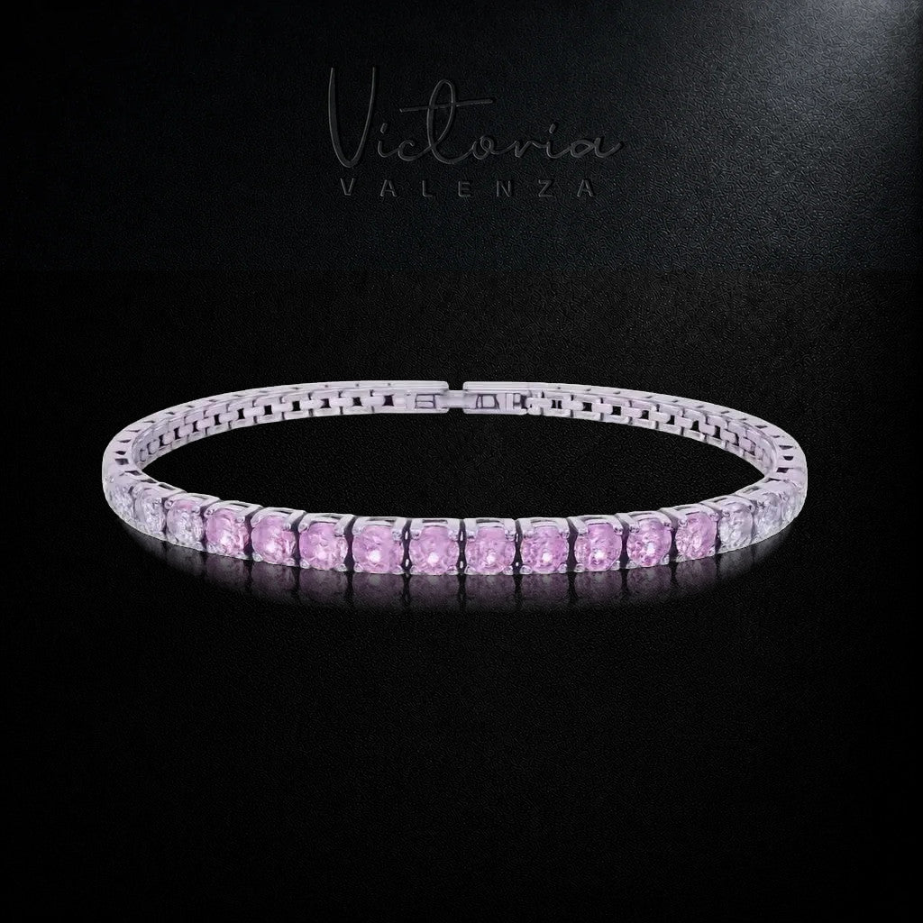 Zilverkleurige RVS Tennisarmband met Roze en Witte Zirkonia Stenen | Victoria Valenza