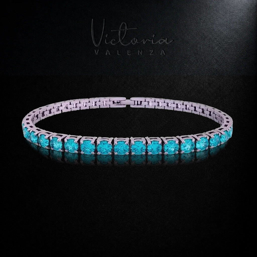Zilverkleurige RVS Tennisarmband met Turquoise en Witte Zirkonia Stenen | Victoria Valenza