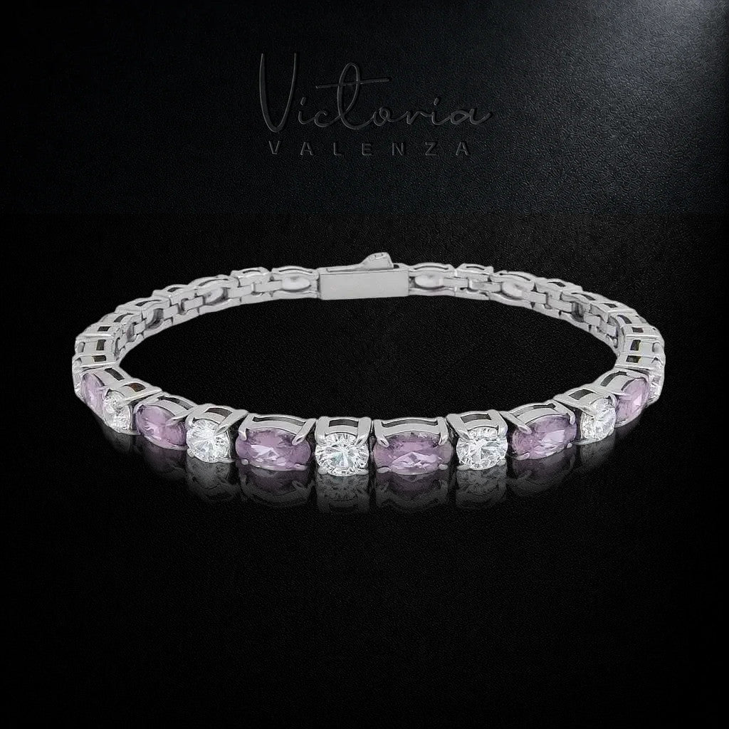 Zilverkleurige RVS Tennisarmband met Paarsgrijze en Witte Zirkonia Stenen | Victoria Valenza