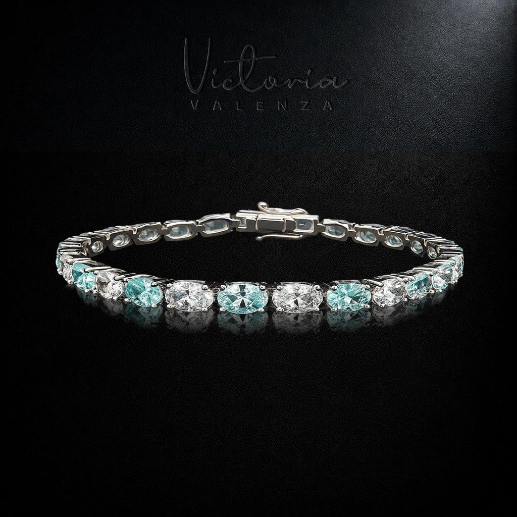 925 Sterling Zilveren Tennisarmband met Aquamarijnkleurige Zirkonia Stenen | Victoria Valenza