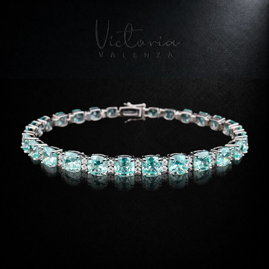 925 Sterling Zilveren Tennisarmband met Aquamarijnkleurige Zirkonia Stenen | Victoria Valenza