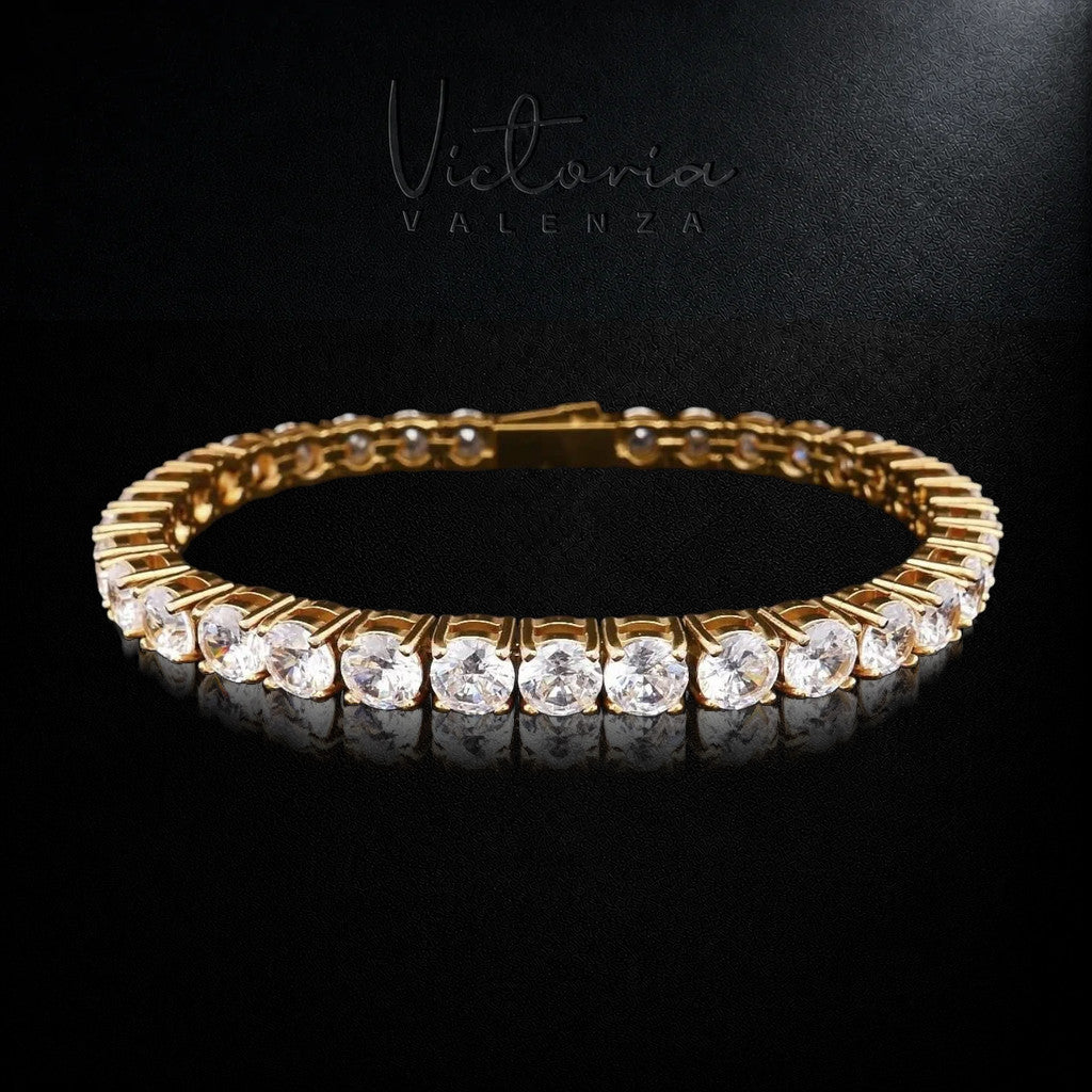 Goudkleurige RVS Tennisarmband met 5 mm Zirkonia Stenen 19,5 cm | Victoria Valenza