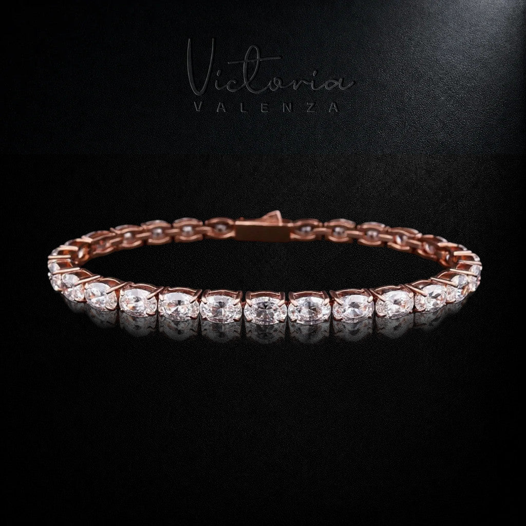 Roségoudkleurige RVS Tennisarmband met Ovale Zirkonia Stenen | Victoria Valenza