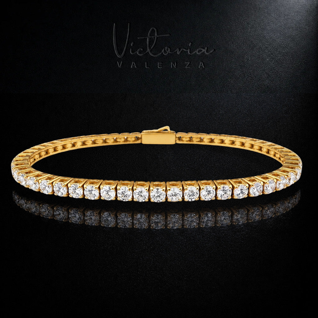 Goudkleurige RVS Tennisarmband met 3 mm Zirkonia Stenen | Victoria Valenza