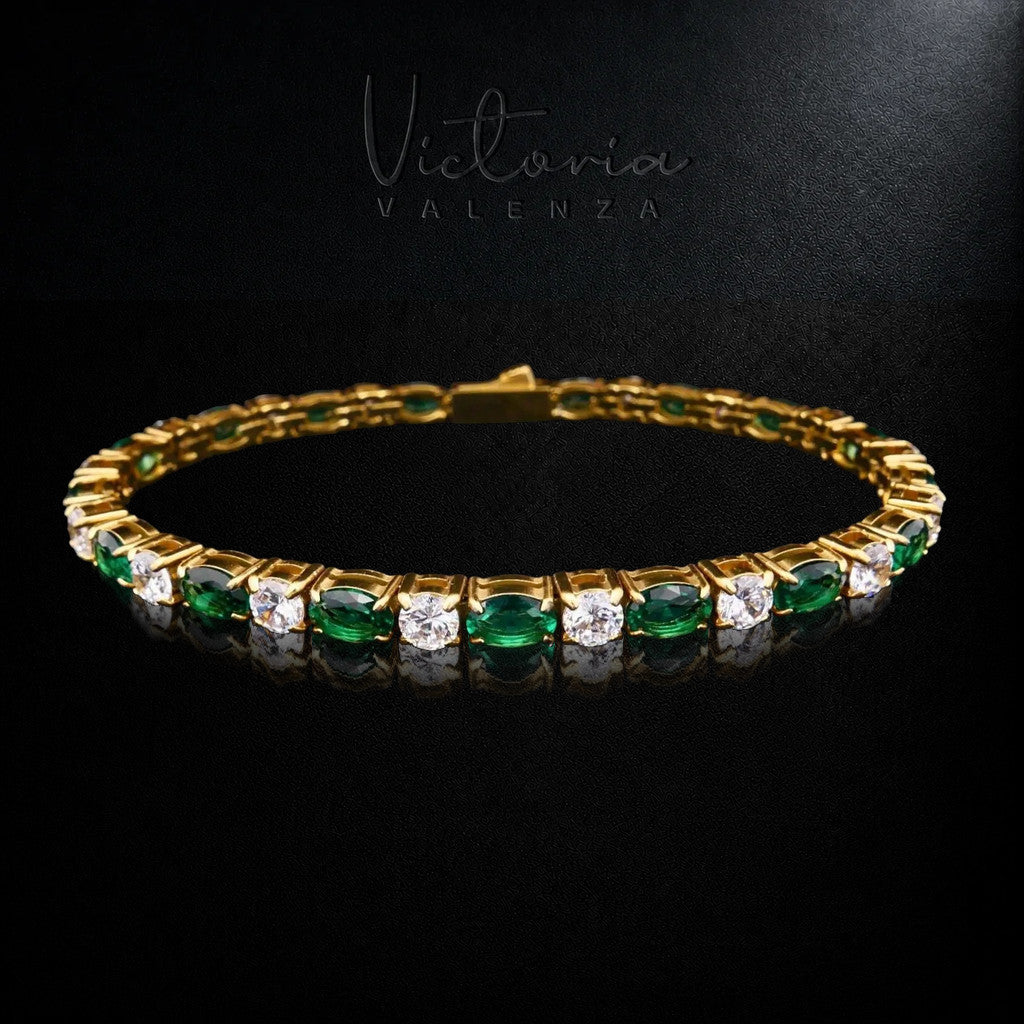 Goudkleurige RVS Tennisarmband met Groene Zirkonia Stenen | Victoria Valenza