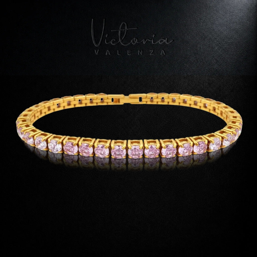 Goudkleurige RVS Tennisarmband met Roze Kleurverloop Zirkonia Stenen | Victoria Valenza
