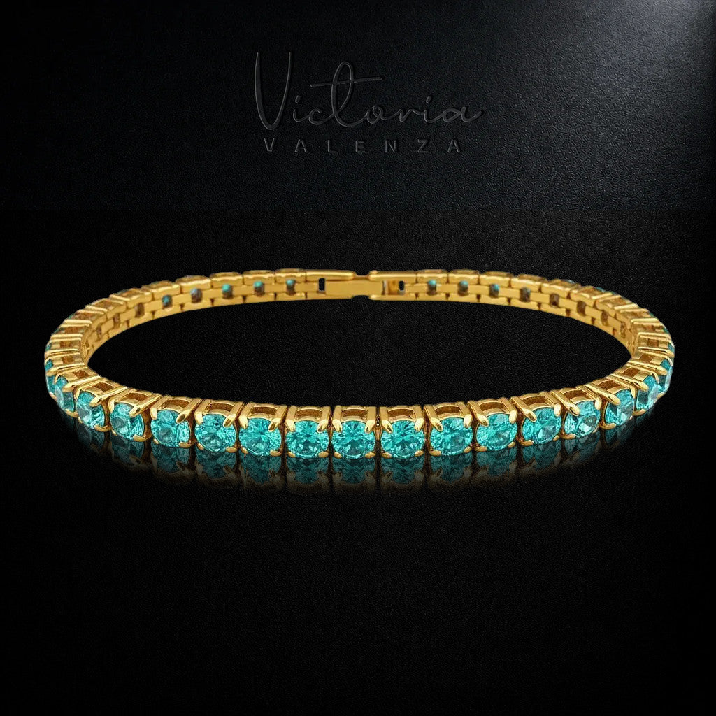 Goudkleurige RVS Tennisarmband met Blauwe Kleurverloop Zirkonia Stenen | Victoria Valenza