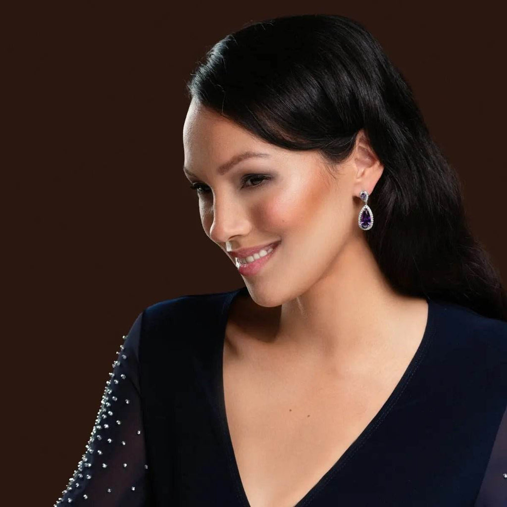Zilverkleurige Neroli oorbellen met paarse zirkonia's - Victoria Valenza