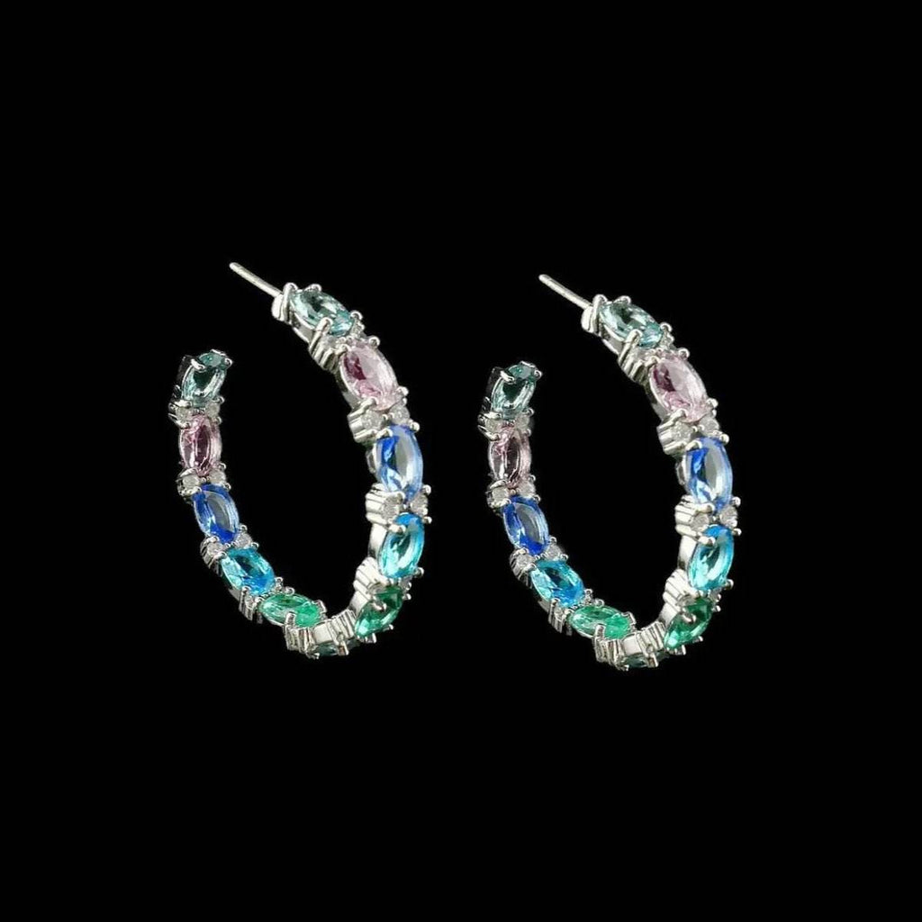 Zilverkleurige creolen met multicolor zirkonia's - Victoria Valenza