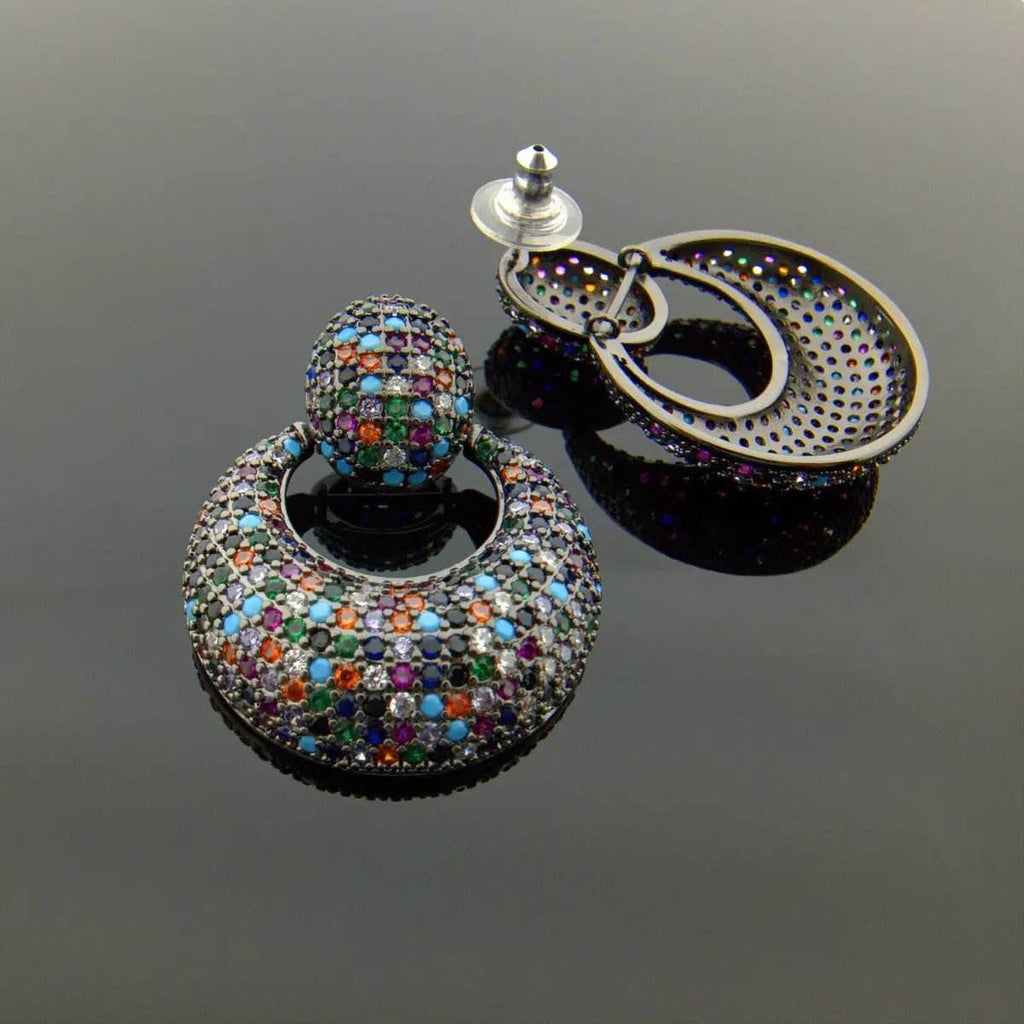 Ronde Statement oorbellen met multicolor zirkonia's - Victoria Valenza