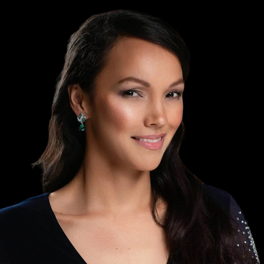 Zilverkleurige oorbellen met groene zirkonia's - Victoria Valenza