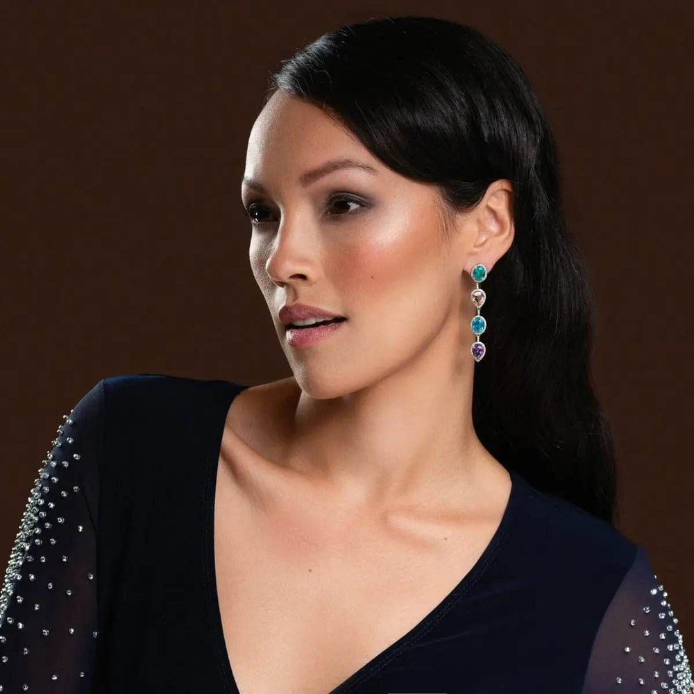 Zilverkleurige Luna oorbellen met multicolor zirkonia's - Victoria Valenza